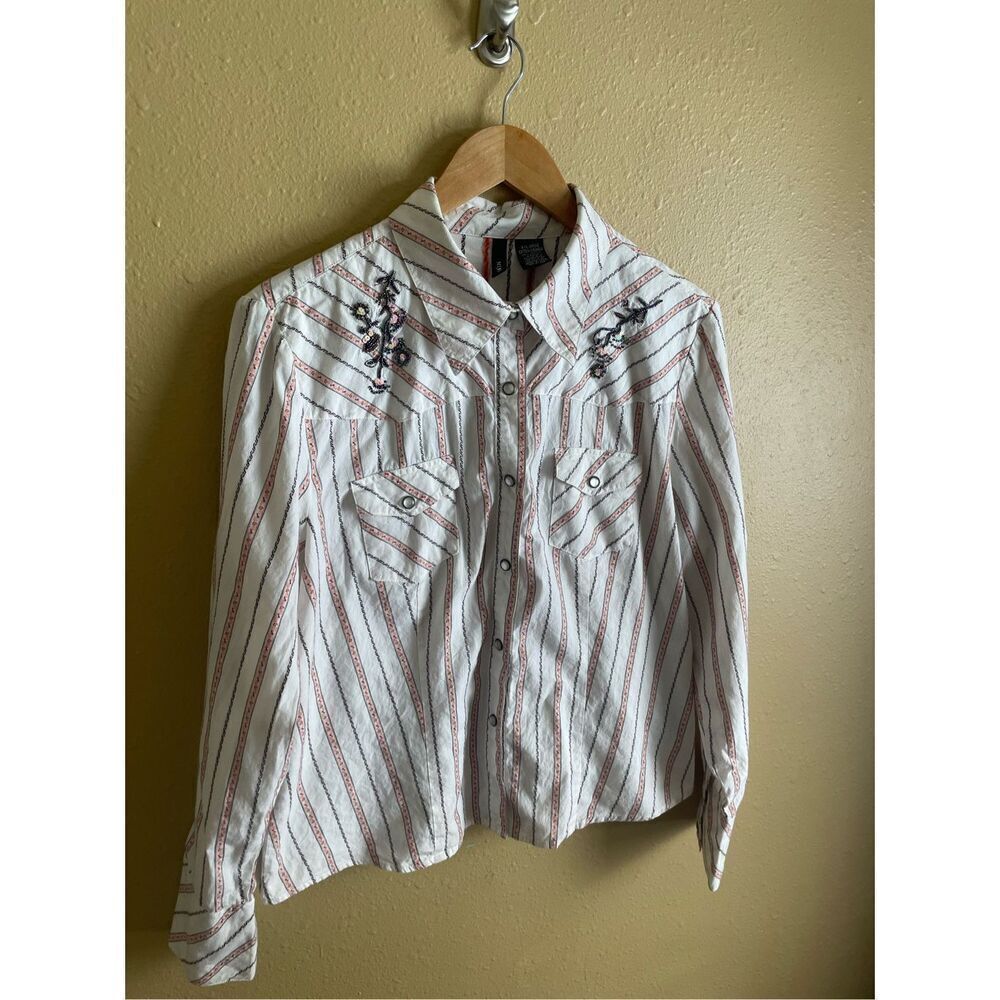 MixIt Floral Sequin Embroidered Pearl Snap Western Cowgirl Blouse Size XL
